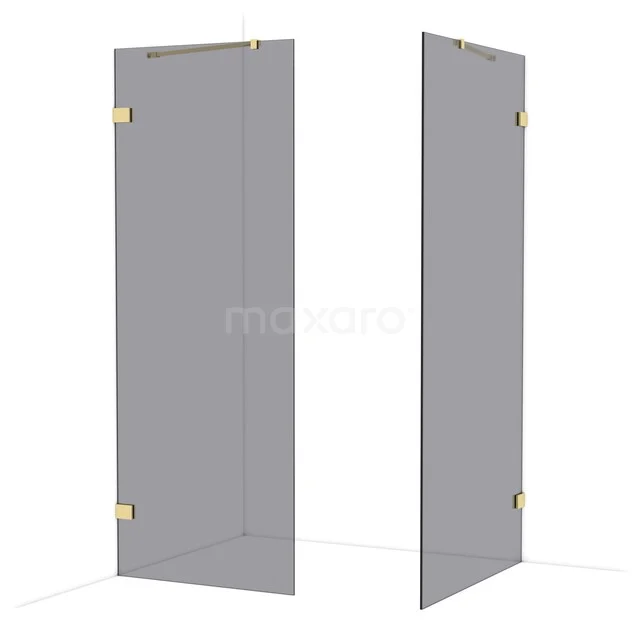 Diamond begehbare Dusche | 100x80 cm Glänzendes Hellgold 2 feste Wände IDB0810421GLG Duschenschirm mit Glas und goldenen Scharnieren, modernes Design, perfekt für ein stilvolles und luxuriöses Badezimmer.