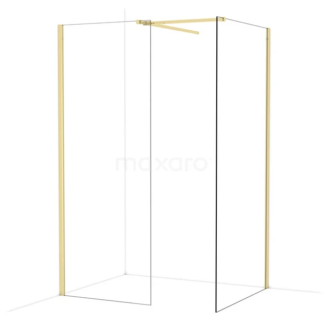 Goldene und gläserne Duschwand mit minimalistischem Design, ideal für ein modernes Badezimmer.
