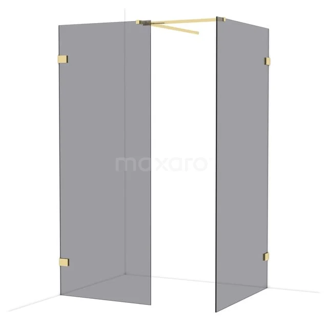 Douchewand van glas met gouden scharnieren, modern ontwerp, ideaal voor een stijlvolle en luxe badkamer.