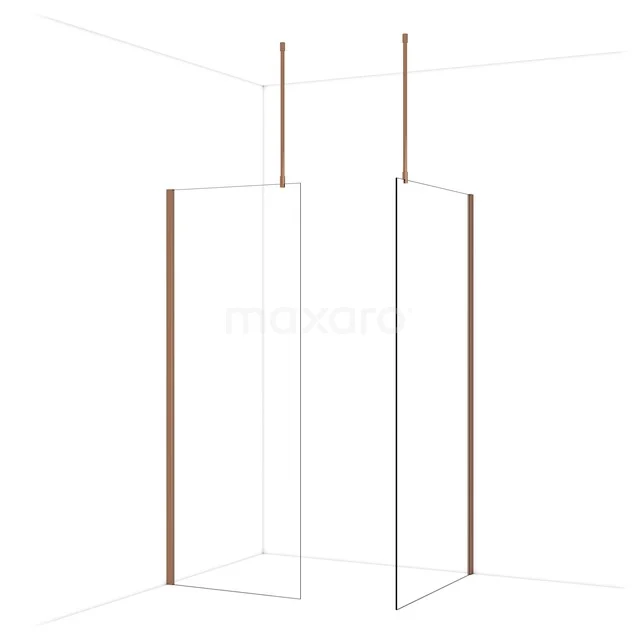 Diamond begehbare Dusche | 100x80 cm Glänzendes Kupfer 2 feste Wände IDB0810910GKP Duschwand Decci Cube Glas mit weißen und kupferfarbenen Akzenten, elegantes Design für moderne Bäder.