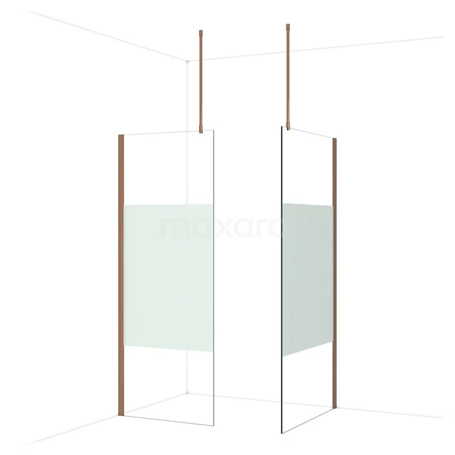 Glas Duschwand mit Holzprofilen, minimalistisches Design für eine moderne Badezimmer Einrichtung.