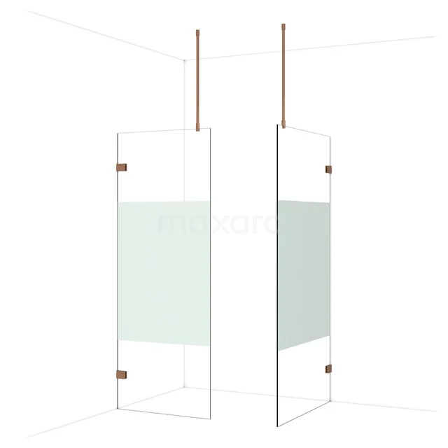 Begehbare Duschen IDB0810923GKP Transparente Gläserne Duschwand mit Matt Weißem Streifen, minimalistisches Design und Holzakzenten für moderne Bäder.