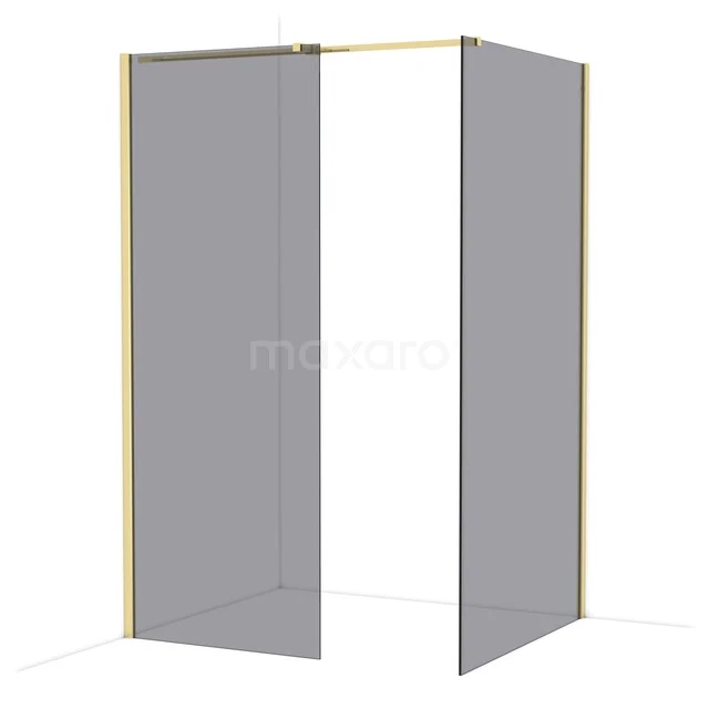 Goldene Duschwand mit Eckaufstellung, minimalistisches Design und Mattglas, perfekt für ein stilvolles modernes Badezimmer.