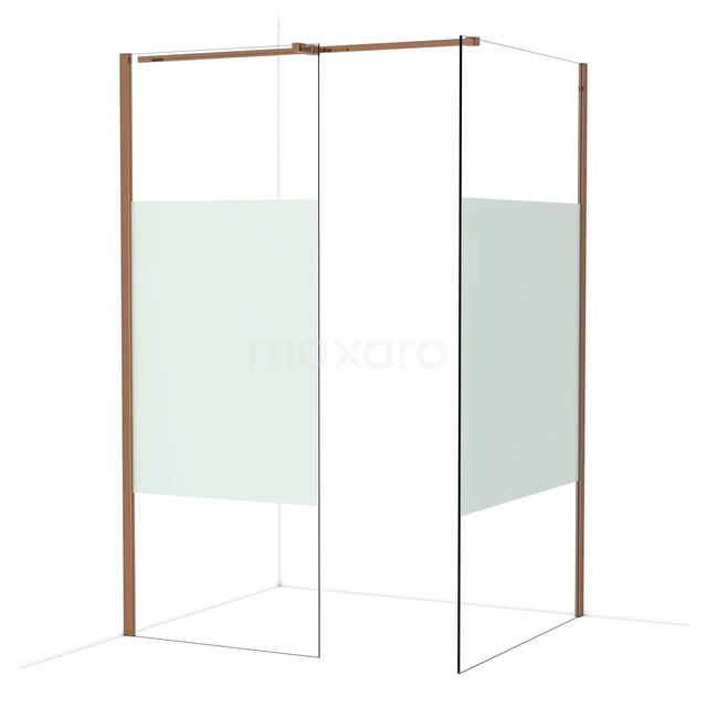 Begehbare Duschen IDB0811313GKP Glas Duschwand mit kupferfarbenem Rahmen, satiniertem Glasakzent und schlankem Design, perfekt für ein modernes Badezimmer.