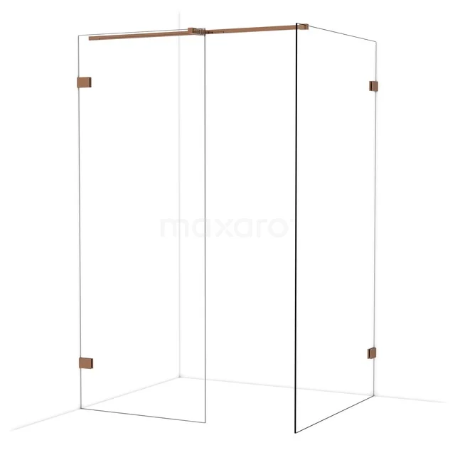 Diamond begehbare Dusche | 110x80 cm Glänzendes Kupfer 2 feste Wände IDB0811320GKP Glas Duschwand mit Eckaufstellung, Klarglas und Messingdetails, perfekt als stilvolle Badezimmerlösung.