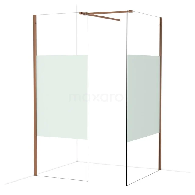 Diamond Inloopdouche | 110x80 cm Glanzend koper Helder met matte strook 2 vaste wanden IDB0811513GKP