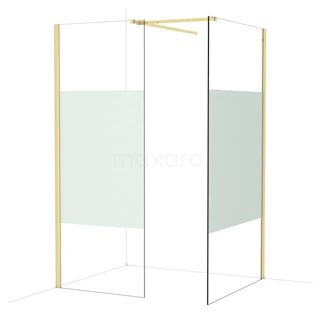 Diamond Inloopdouche | 110x80 cm Glanzend lichtgoud Helder met matte strook 2 vaste wanden IDB0811513GLG Diamond Inloopdouche | 110x80 cm Glanzend lichtgoud Helder met matte strook 2 vaste wanden IDB0811513GLG