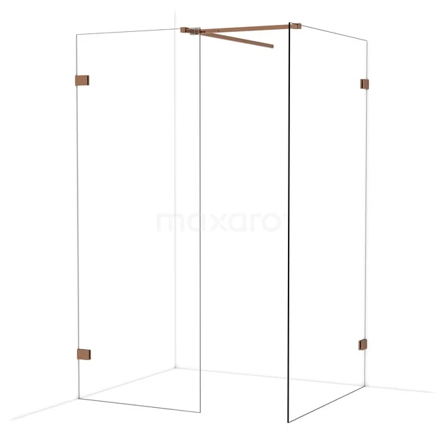 Diamond begehbare Dusche | 110x80 cm Glänzendes Kupfer 2 feste Wände IDB0811520GKP Glasige Duschecke mit minimalistischem Design, bronzefarbigen Details und transparenten Paneelen, perfekt für ein modernes Badezimmer.