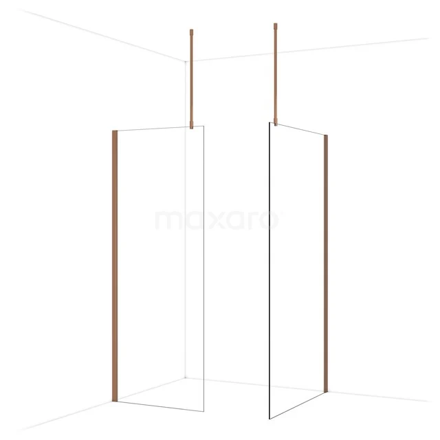 Begehbare Duschen IDB0811910GKP Duschwand mit kupferfarbenen Profilen, minimalistisches Design, ideal für einen modernen Badezimmerstil.