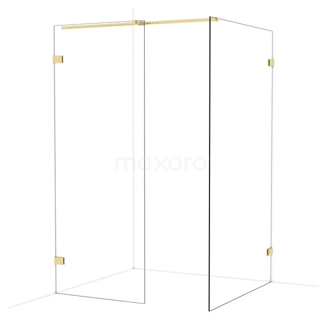 Diamond Walk-in shower | 120x80 cm Glanzend lichtgoud Clear glass 2 fixed walls IDB0812320GLG