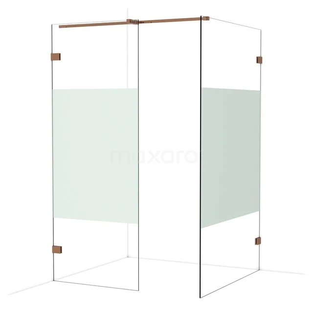 Diamond Inloopdouche | 120x80 cm Glanzend koper Helder met matte strook 2 vaste wanden IDB0812323GKP