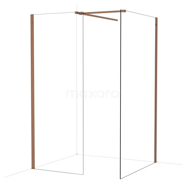 Duschwand mit Eckaufstellung, Details in Bronze, minimalistisches Design, ideal für eine stilvolle Badezimmer Einrichtung.