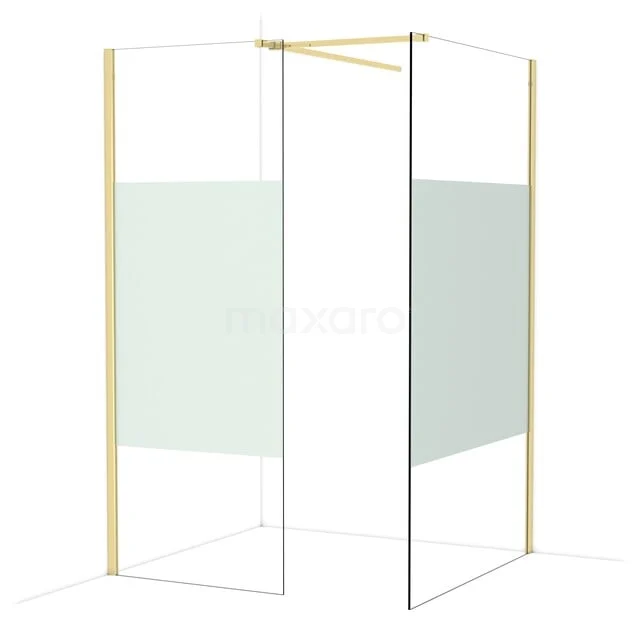 Diamond Inloopdouche | 120x80 cm Glanzend lichtgoud Helder met matte strook 2 vaste wanden IDB0812513GLG
