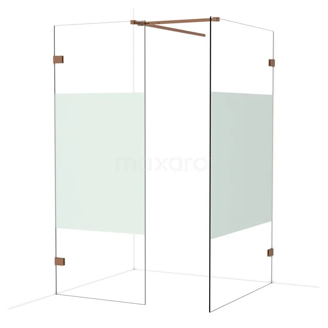 Diamond Walk-in shower | 120x80 cm Glanzend koper Clear with matt strip 2 fixed walls IDB0812523GKP