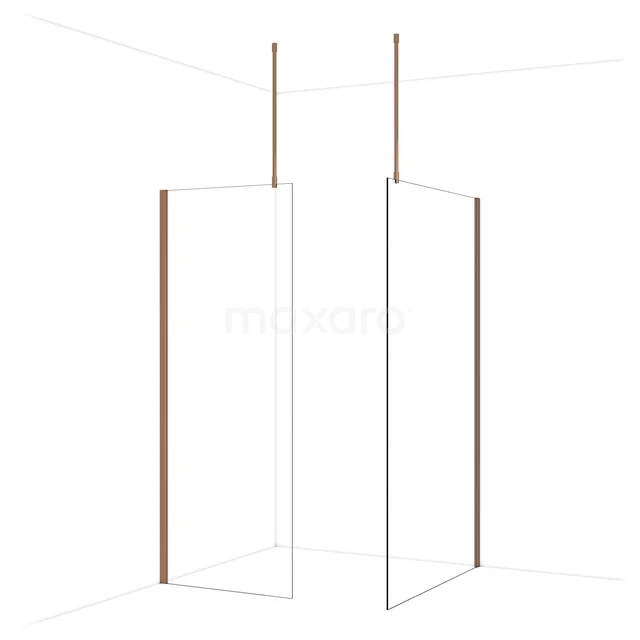 Weiße Glastür Duschwand mit goldfarbenen Profilen, modernes Badezimmerbildschirm aus der Luxus-Minimalismus-Serie.