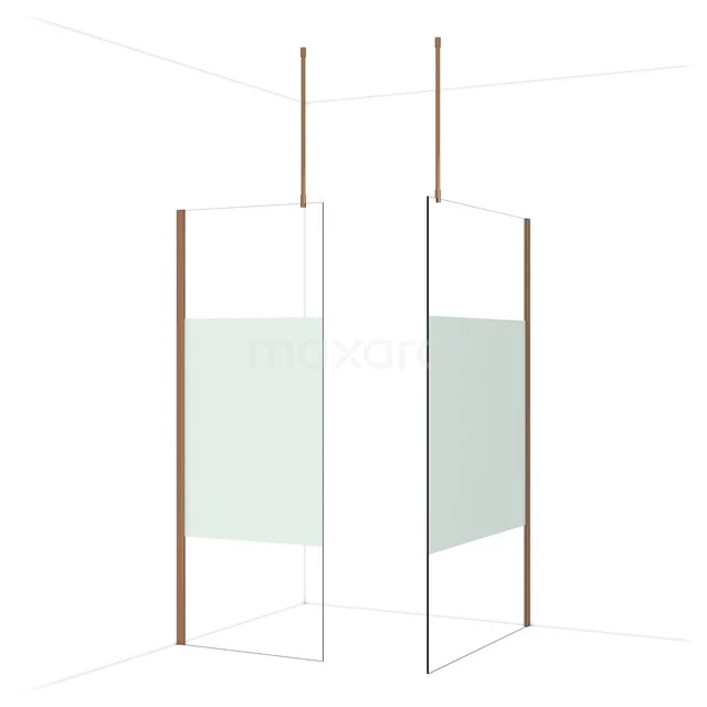 Diamond begehbare Dusche | 120x80 cm Glänzendes Kupfer 2 feste Wände IDB0812913GKP Glas Duschwand mit Holz Akzenten, minimalistisches Design, perfekt für einen modernen Badezimmer Stil.