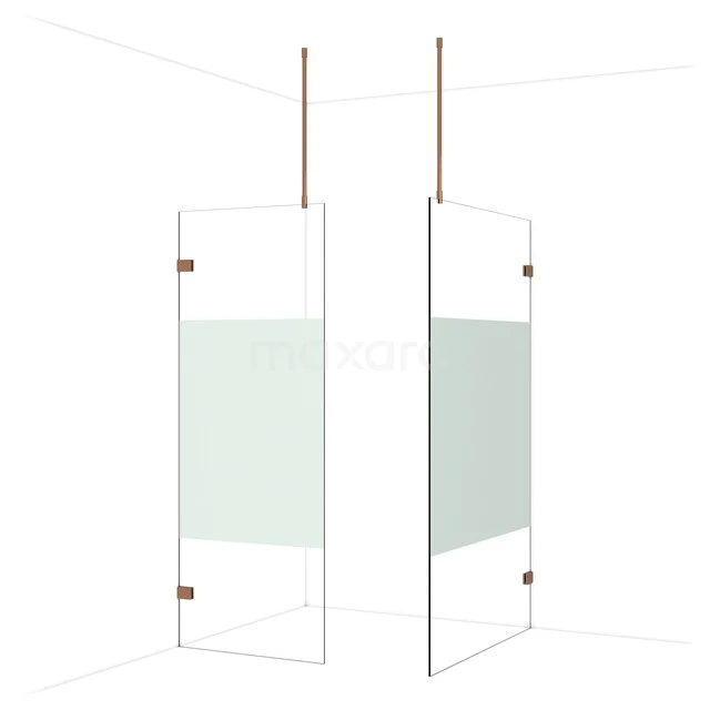 Begehbare Duschen IDB0812923GKP Glas Duschwand mit Matt Weiß Paneel, Kupferfarbenen Akzenten und schlankem Design, ideal für ein modernes Badezimmer.