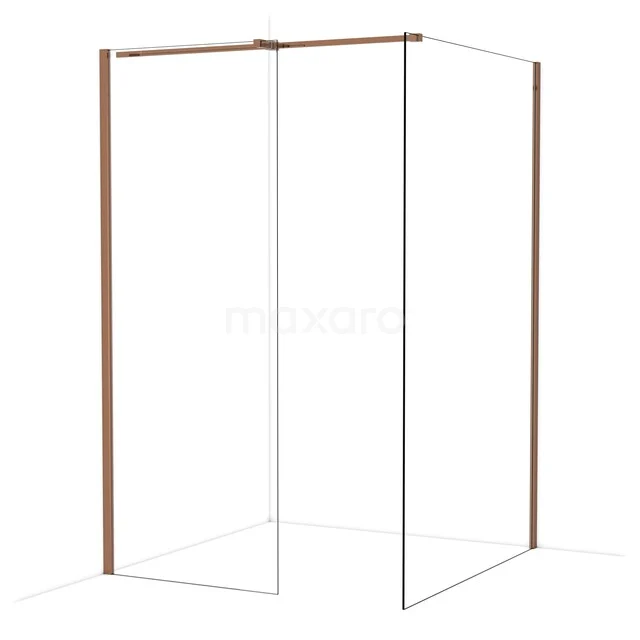 Diamond Walk-in shower | 130x80 cm Glanzend koper Clear glass 2 fixed walls IDB0813310GKP