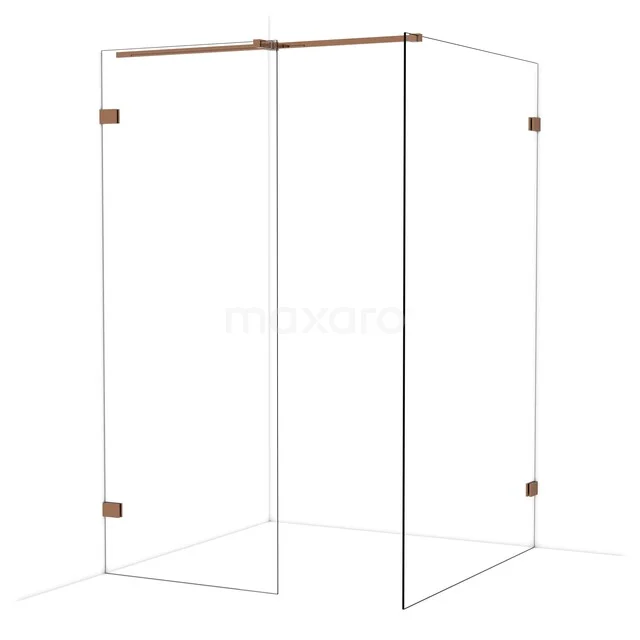 Diamond Walk-in shower | 130x80 cm Glanzend koper Clear glass 2 fixed walls IDB0813320GKP