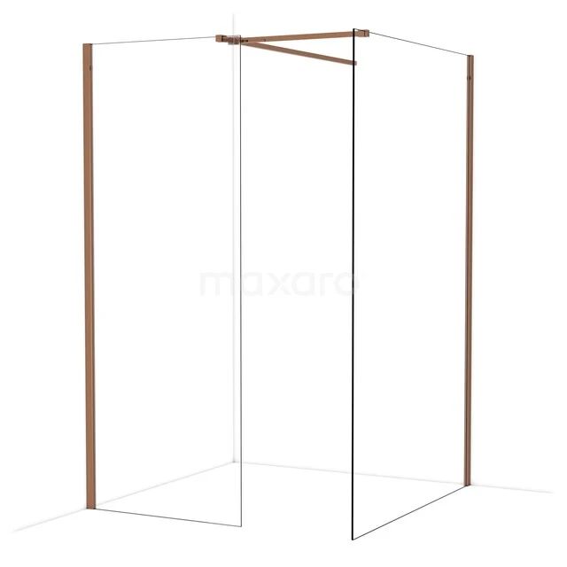 Diamond Inloopdouche | 130x80 cm Glanzend koper Helder glas 2 vaste wanden IDB0813510GKP