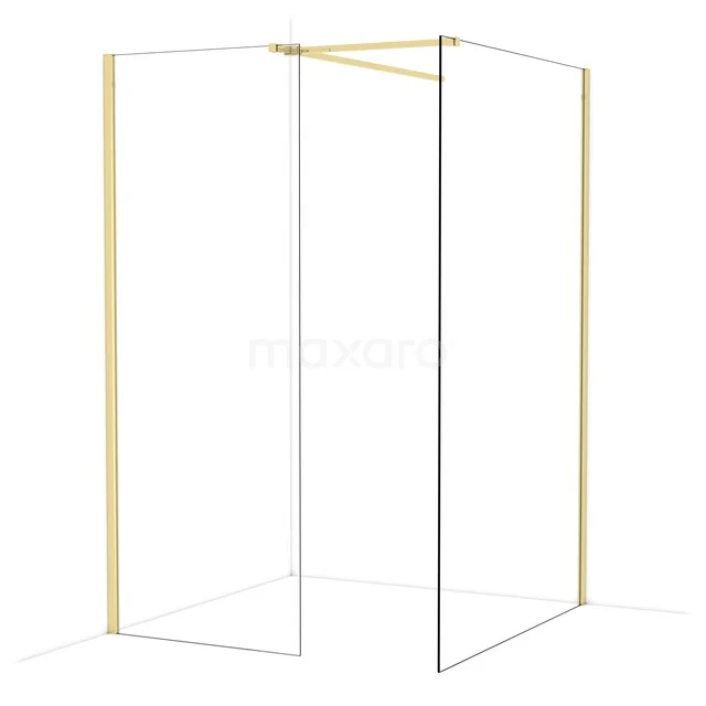 Diamond Walk-in shower | 130x80 cm Shiny light gold Clear glass 2 fixed walls IDB0813510GLG Shower wall with gold-coloured frame, minimalist design, perfect for modern bathrooms, made of sturdy glass and metal.