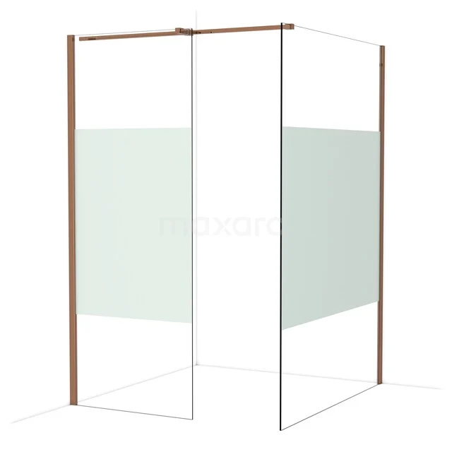 Diamond Inloopdouche | 140x80 cm Glanzend koper Helder met matte strook 2 vaste wanden IDB0814313GKP