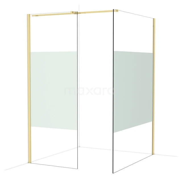 Diamond Inloopdouche | 140x80 cm Glanzend lichtgoud Helder met matte strook 2 vaste wanden IDB0814313GLG