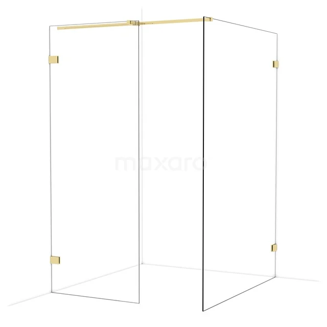 Diamond Inloopdouche | 140x80 cm Glanzend lichtgoud Helder glas 2 vaste wanden IDB0814320GLG