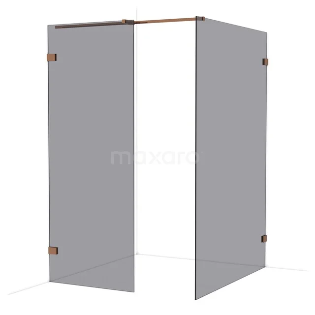 Diamond begehbare Dusche | 140x80 cm Glänzendes Kupfer 2 feste Wände IDB0814321GKP Duschwand mit Klarglas, eckigem Design und roségoldener Beschläge, perfekt für eine moderne Badezimmergestaltung.