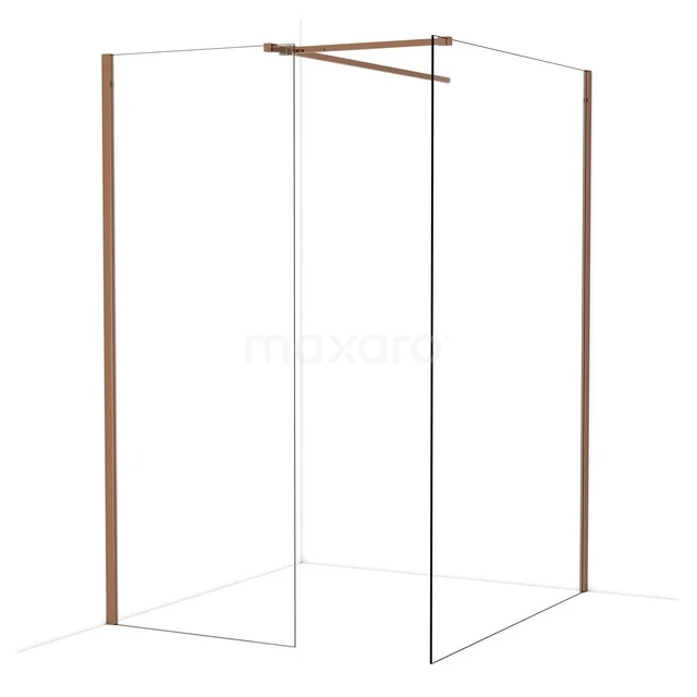 Diamond Walk-in shower | 140x80 cm Glanzend koper Clear glass 2 fixed walls IDB0814510GKP