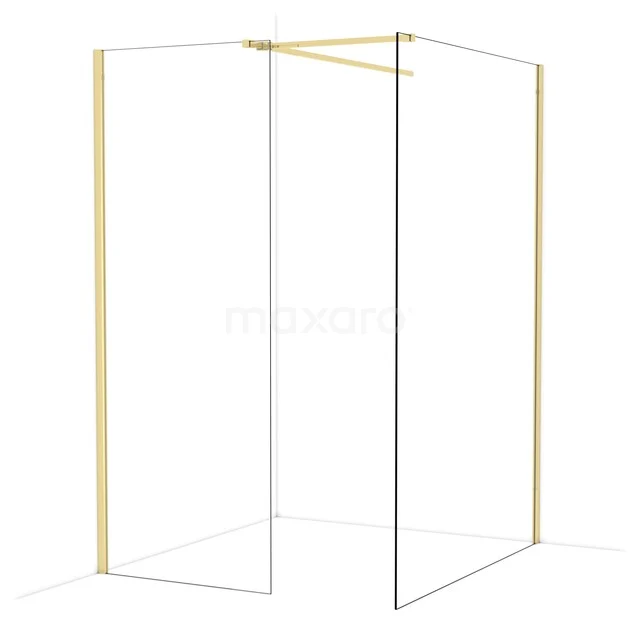 Diamond Inloopdouche | 140x80 cm Glanzend lichtgoud Helder glas 2 vaste wanden IDB0814510GLG