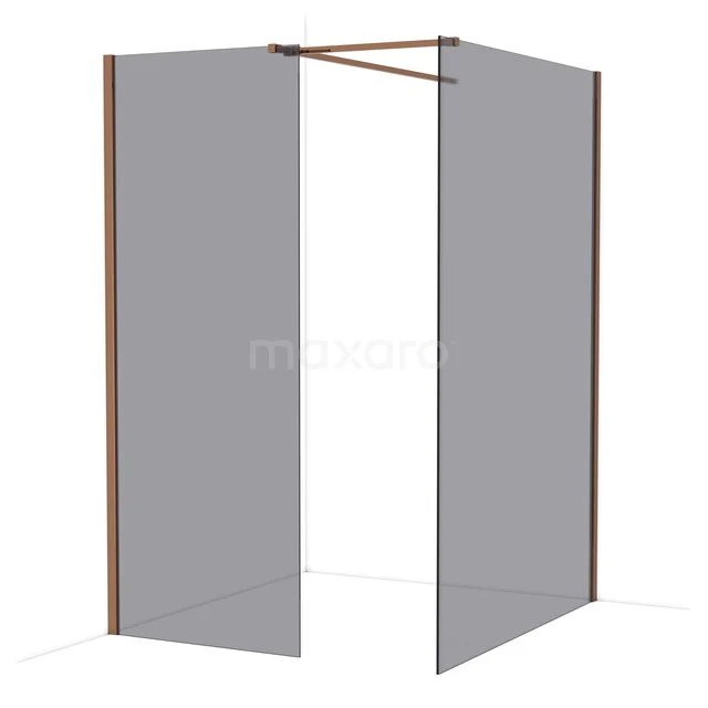 Duschwand aus Glas mit matt schwarzen Profilen, Eckaufstellung für modernes Badezimmer, platzsparendes Design.