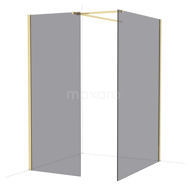 Duschwand mit Eckaufstellung, goldfarbenes Aluminiumrahmen, Klarglas, modernes Design für ein stilvolles Badezimmer.