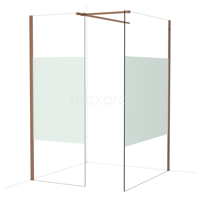 Diamond Inloopdouche | 140x80 cm Glanzend koper Helder met matte strook 2 vaste wanden IDB0814513GKP