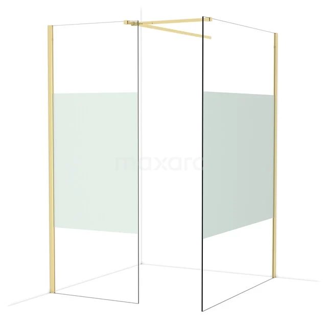 Diamond Inloopdouche | 140x80 cm Glanzend lichtgoud Helder met matte strook 2 vaste wanden IDB0814513GLG Diamond Inloopdouche | 140x80 cm Glanzend lichtgoud Helder met matte strook 2 vaste wanden IDB0814513GLG