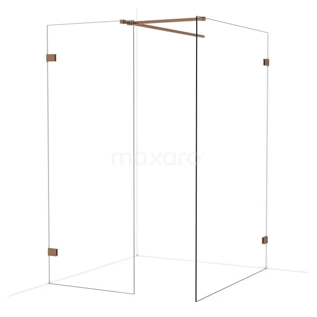Diamond Inloopdouche | 140x80 cm Glanzend koper Helder glas 2 vaste wanden IDB0814520GKP