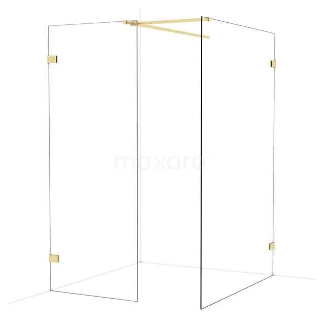 Glas Duschwand mit goldfarbenen Befestigungen, minimalistisches Design für eine luxuriöse Ausstrahlung im Badezimmer.
