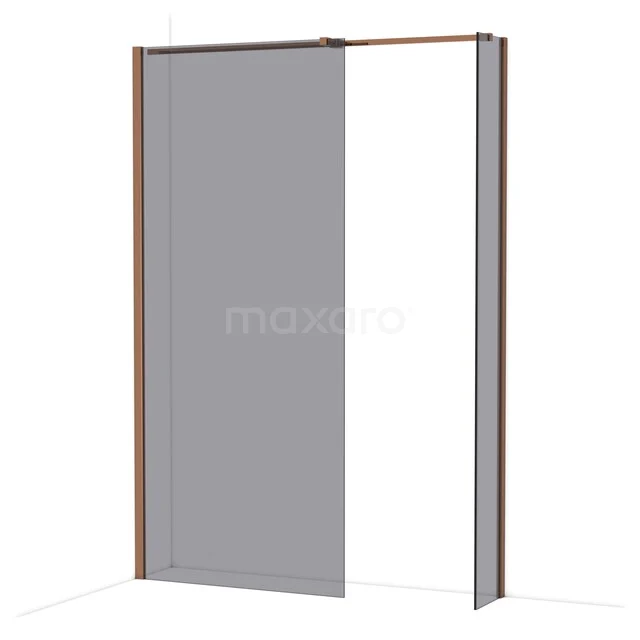 Diamond Walk-in shower | 90x30 cm Glanzend koper Smoke glass 2 fixed walls IDB0903311GKP