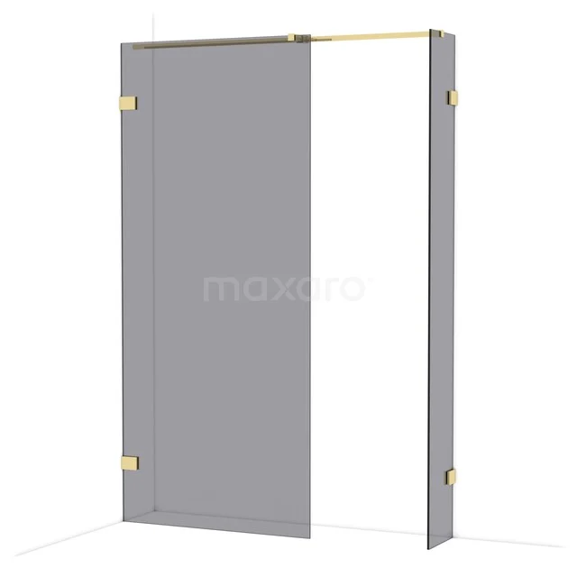 Begehbare Duschen IDB0903321GLG Graue Duschwand mit goldfarbenen Akzenten, Glasplatten und minimalistischem Design, perfekt für ein modernes Badezimmer.