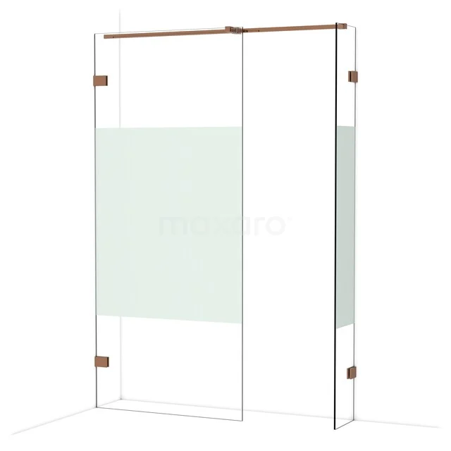 Duschwand mit teilweise Mattglas, Eckaufstellung, klarer Gestaltung und Messingakzenten für einen modernen Badezimmerstil.