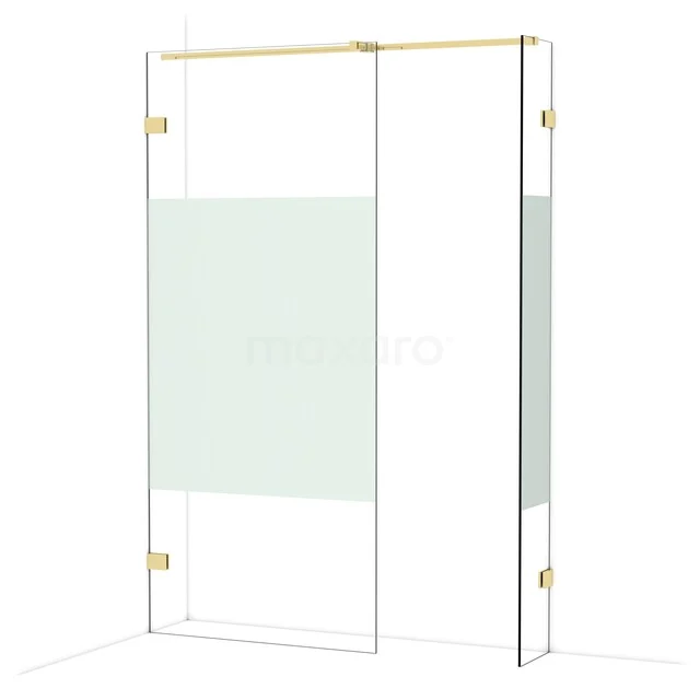 Diamond Walk-in shower | 90x30 cm Shiny light gold Clear with matt strip 2 fixed walls IDB0903323GLG Glass shower wall with matte gold hinges, transparent and matte glass detail, perfect for a modern bathroom.