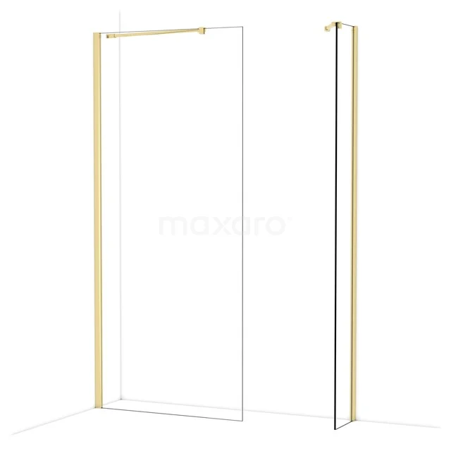 Golden shower door with clear glass, minimalist design, ideal for a modern bathroom interior.