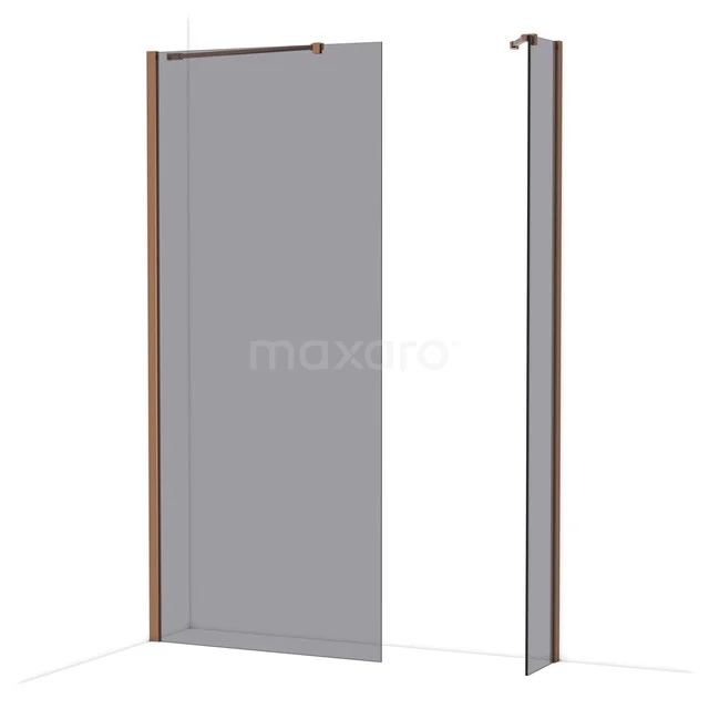 Diamond begehbare Dusche | 90x30 cm Glänzendes Kupfer 2 feste Wände IDB0903411GKP Glas Duschwand mit Matt Schwarz Profilen, einschließlich Seitenwand aus der Luxus Design-Serie, ideal für ein modernes Badezimmer.