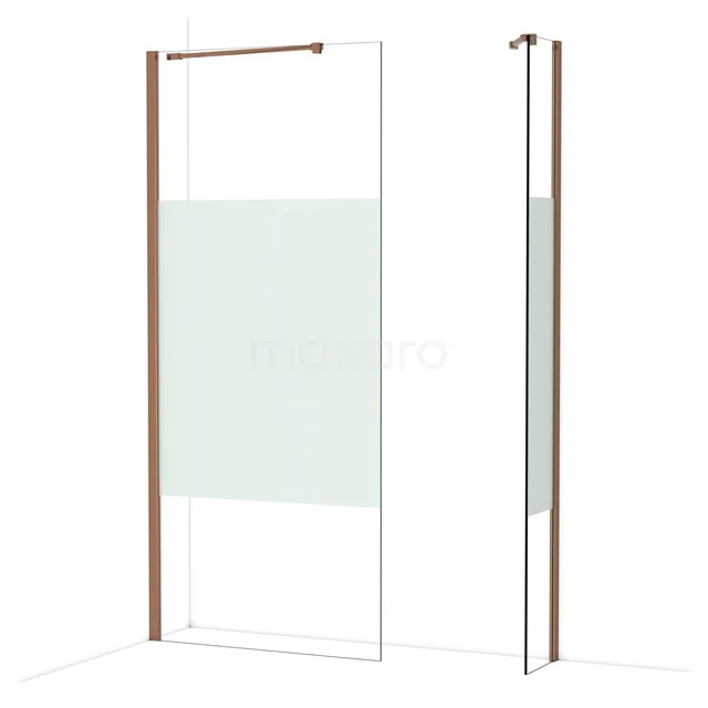 Diamond begehbare Dusche | 90x30 cm Glänzendes Kupfer 2 feste Wände IDB0903413GKP Duschwand mit Mattglas, Klarglas und minimalistischem Design, bronzefarbene Profile, ideal für ein modernes Badezimmer.