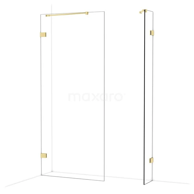 Glas Duschwand mit goldfarbenen Scharnieren, modernes und stilvolles Design, perfekt für eine luxuriöse Badezimmer Einrichtung.