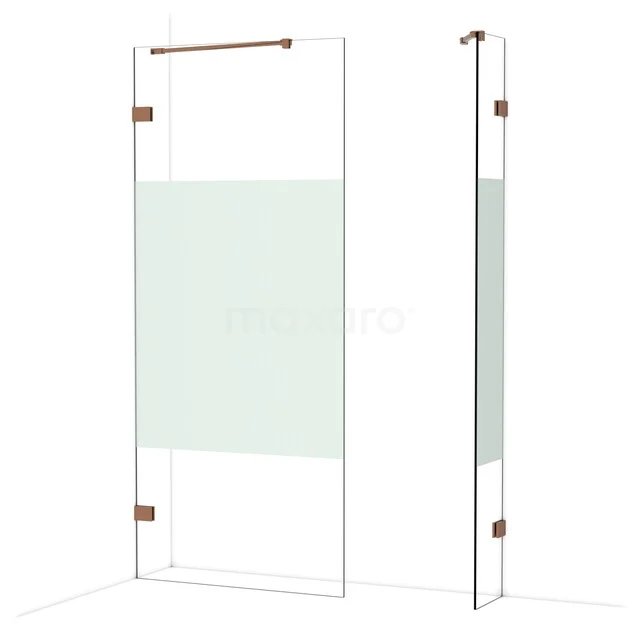 Glas Duschwand mit Matt Weißer Streifen, stilvolle Messing Scharniere und Seitenpaneel für moderne Bäder.