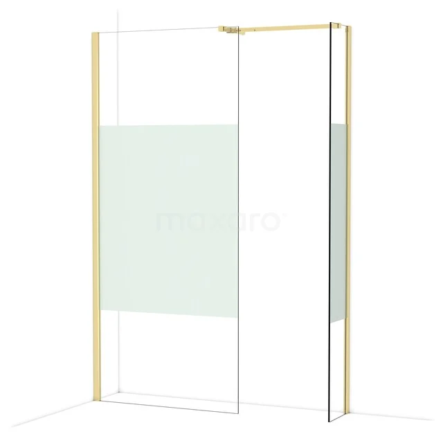 Goudkleurige inloopdouche met glazen wanden en strak design, ideaal als elegante toevoeging aan de moderne badkamer.