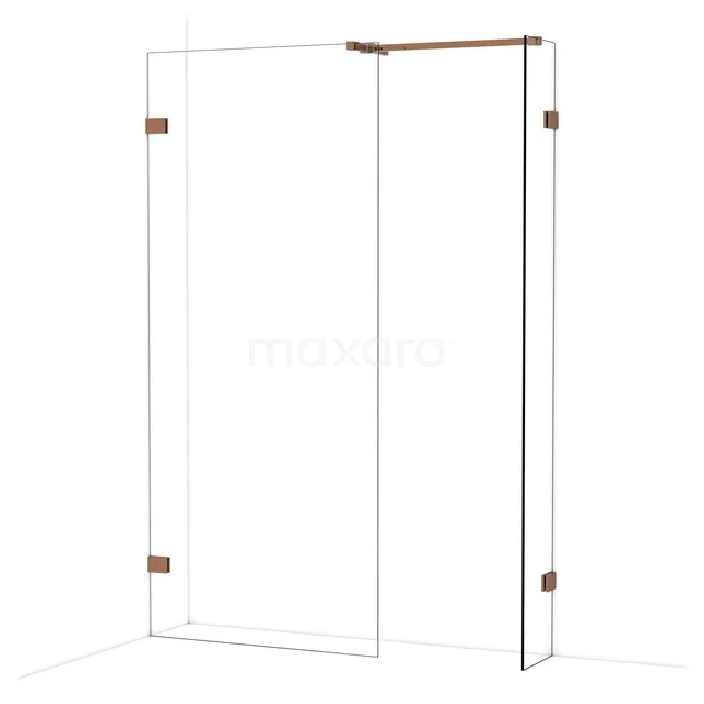 Inloopdouche met helder glas en bronzen details, strak design voor een moderne badkamer.