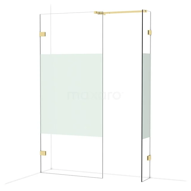 Glas Duschwand mit Matt Weiß Paneel, Goldfarbene Akzente und schlankem Design, perfekt für ein modernes Badezimmer.