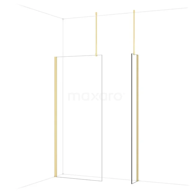 Glas Duschwand mit goldfarbenen Akzenten, straff minimalistisches Design, perfekt für einen luxuriösen Badezimmerstil.